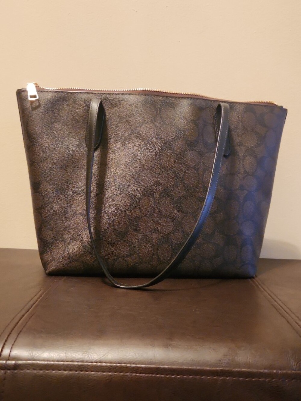 Coach Brown and Black Signature Monogram Tote with Gold Hardware - Picture 3 of 8